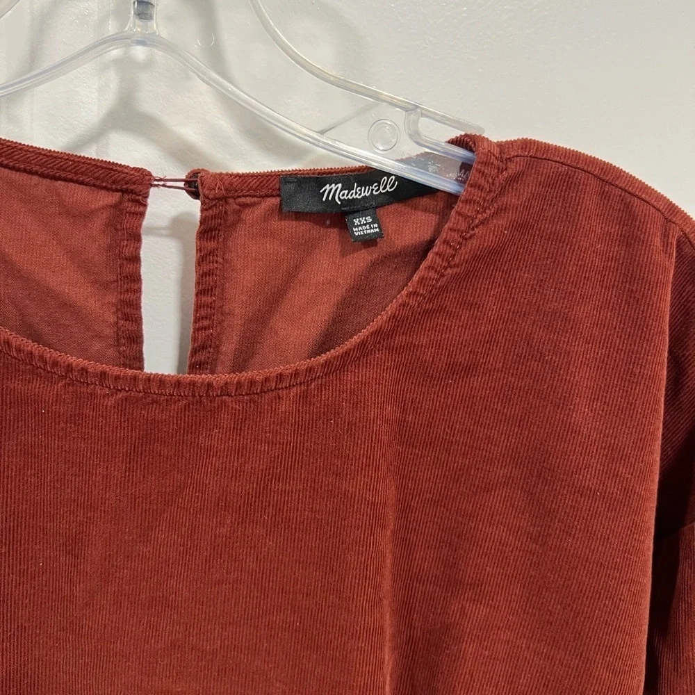 Madewell Corduroy Puff Sleeve Mini Dress Rust Red XXS Cottagecore Babydoll